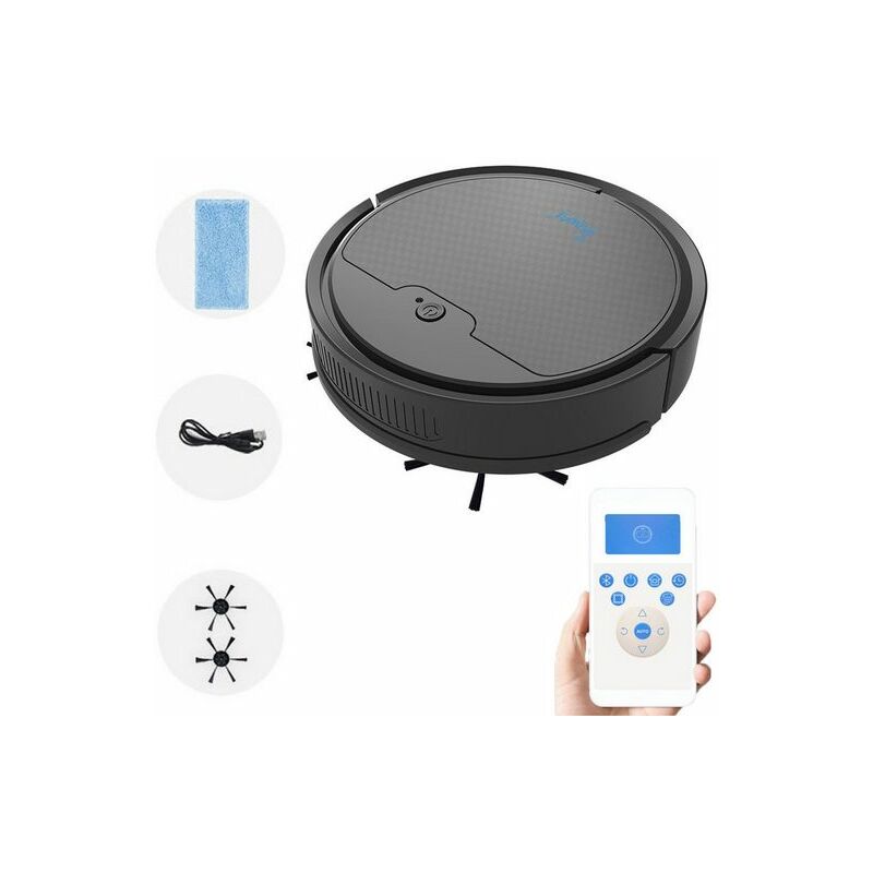 Saugroboter, Wischroboter, Intelligente Roboter, APP-Kontrolle, 1600 pa Saugleistung,Sturzprävention, Schwarz Kinsi