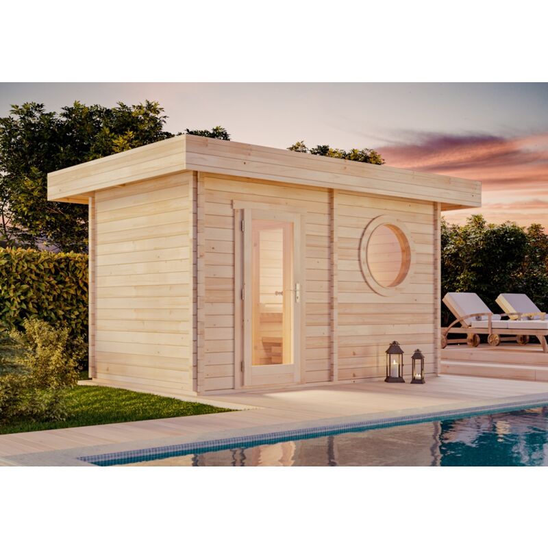 Saunahaus Cubus-70 c Gartensauna 3 Sitzbänke aus Holz, Sauna mit 70 mm Wandstärke, Außensauna mit Montagematerial - Finntherm