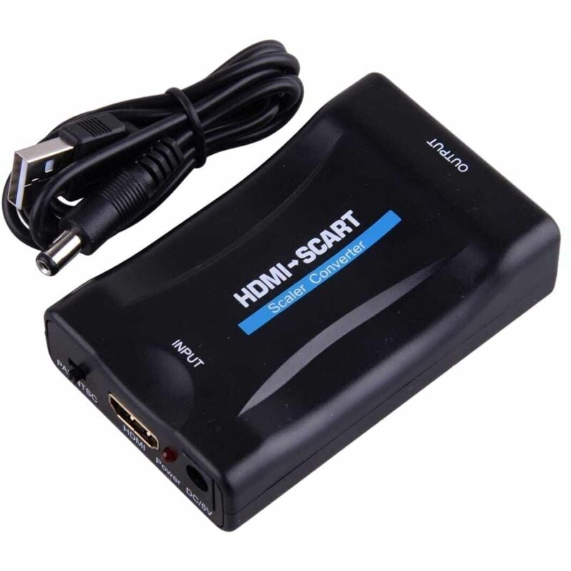 Scart-auf-HDMI-Adapter, 1080P hd Scart-auf-HDMI-Konverter, kompatibel mit ntsc pal für Sky hd Blu Ray PS3 tv vcr vhs usw.