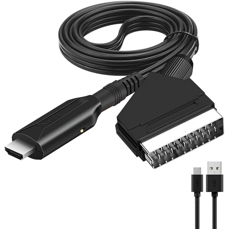 Scart-auf-HDMI-Konverter, Audio-Video-Adapter für HDTV/DVD/Set-Top-Box/PS3/PAL/NTSC, Netzteil