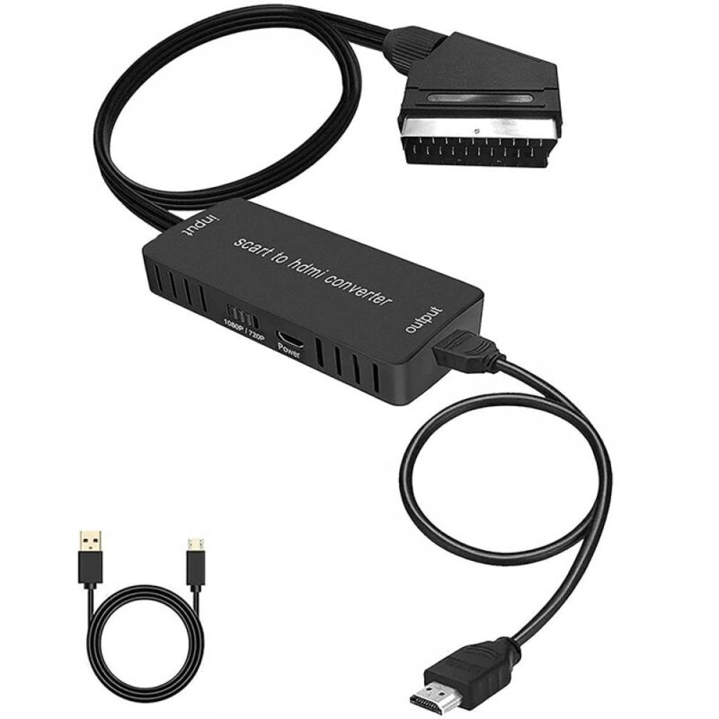 SCART-zu-HDMI-Konverter, SCART-zu-HDMI-Kabel mit 720p/1080p-Umschaltung, SCART-zu-HDMI-Adapter für Fernseher und Projektor