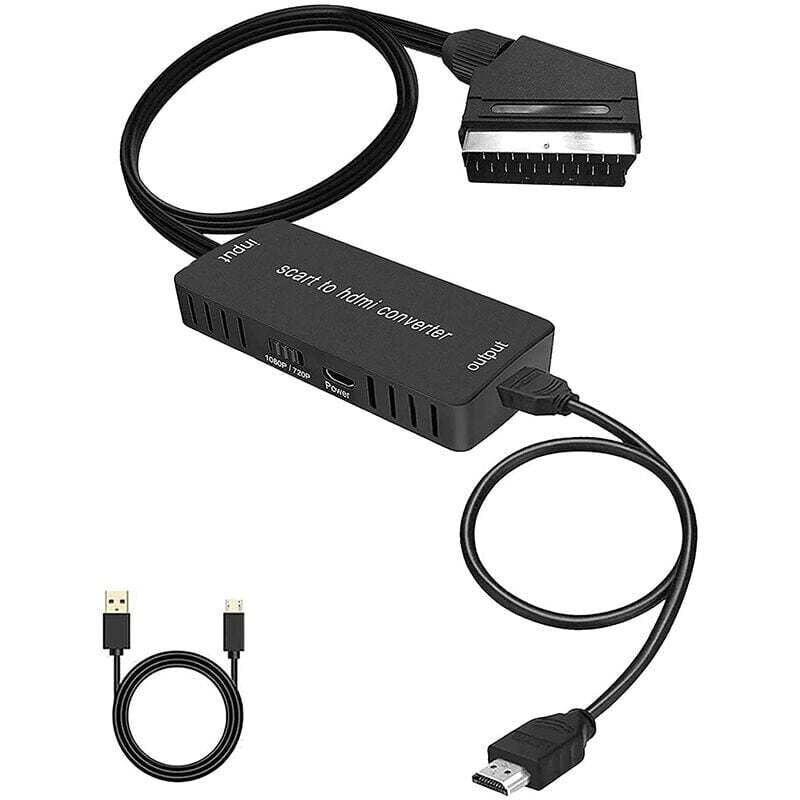 Aiperq - Scart-auf-HDMI-Konverter, Scart-auf-HDMI-Kabel mit 720p/1080p-Schalter, Scart-auf-HDMI-Adapter für Fernseher, Projektor