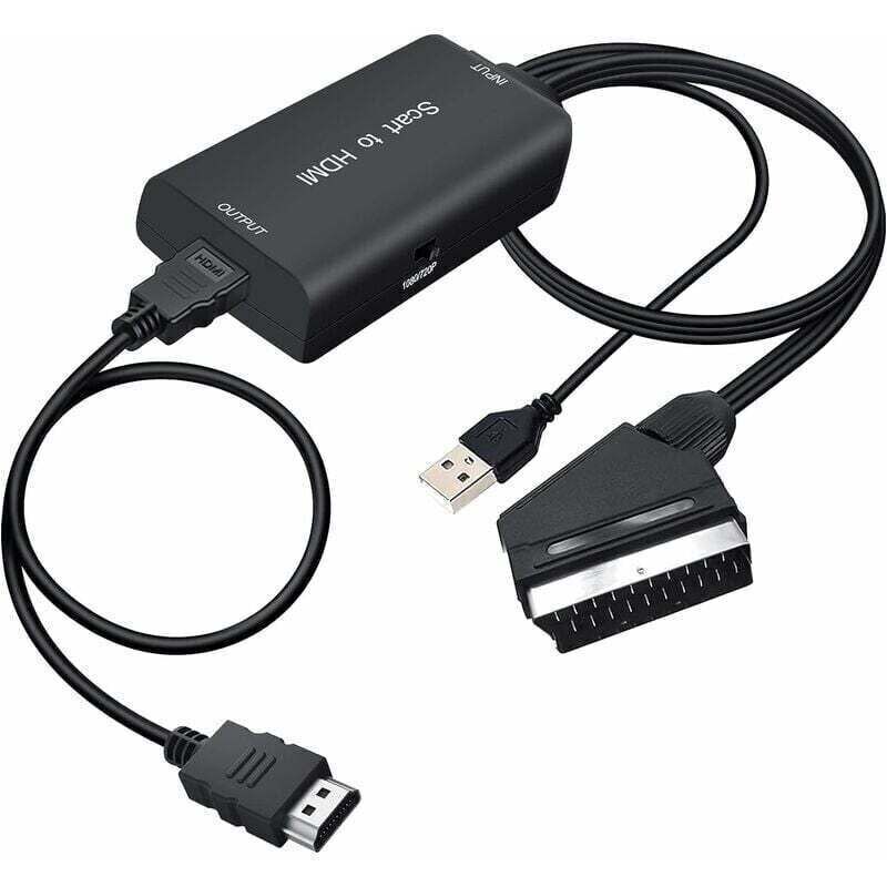 SCART-zu-HDMI-Adapter, SCART-zu-HDMI-Konverteradapter kompatibel mit 720P/1080@60HZ für HDTV, DVD, Blu-ray, Set-Top-Box, HD-Player usw.