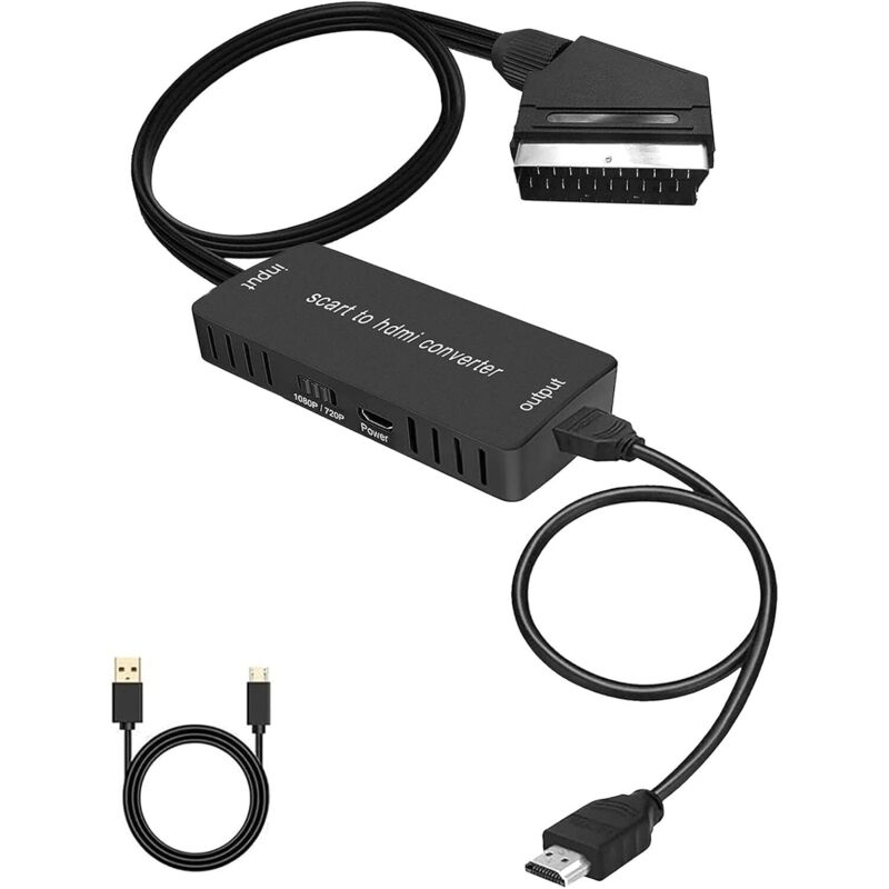 SCART-zu-HDMI-Konverter, 720p/1080p-HD-Adapter, Audio-/Video-Konverter für Fernseher, Projektoren, Set-Top-Boxen und Blu-ray-DVD-Player