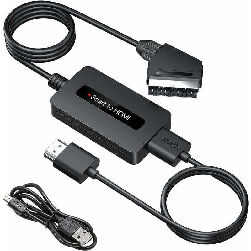 SCART-zu-HDMI-Konverter mit HDMI- und SCART-Kabeln, Full-HD-Ausgang (720p/1080p), HDMI-SCART-Adapter