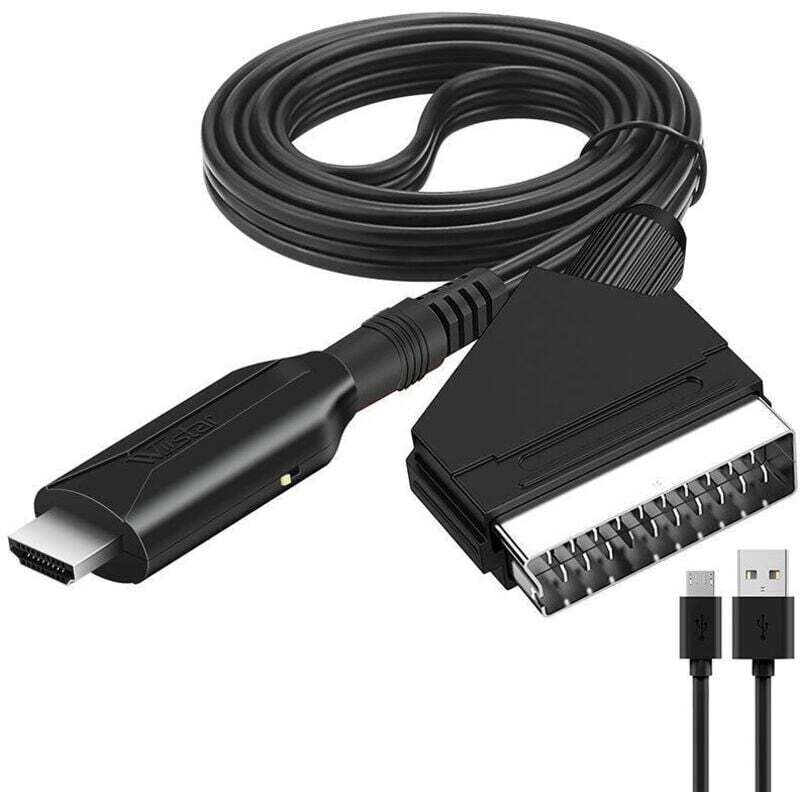 SCART-zu-HDMI-Konverter, SCART-zu-HDMI-Adapter mit HDMI-Kabel, für Full-HD-Fernseher (720p/1080p), DVD-Player, VHS-Player und Videorecorder