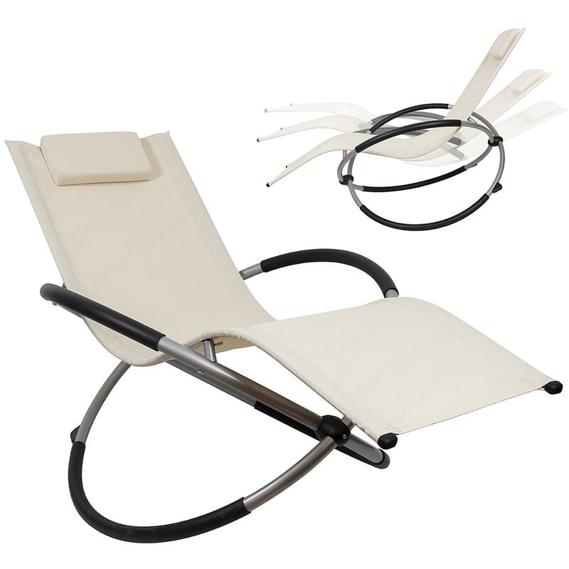 Schaukelliege Sonnenliege Liegestuhl xxl 200kg belastbar in Beige Faltbar Gartenliege Relaxliege Strandliege Schaukelstuhl Balkonliege Terrassenliege