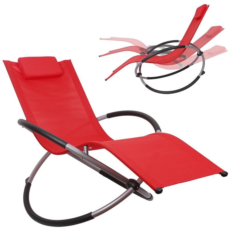 Schaukelliege Sonnenliege Liegestuhl xxl 200kg belastbar in Rot Faltbar Gartenliege Relaxliege Strandliege Schaukelstuhl Balkonliege Terrassenliege