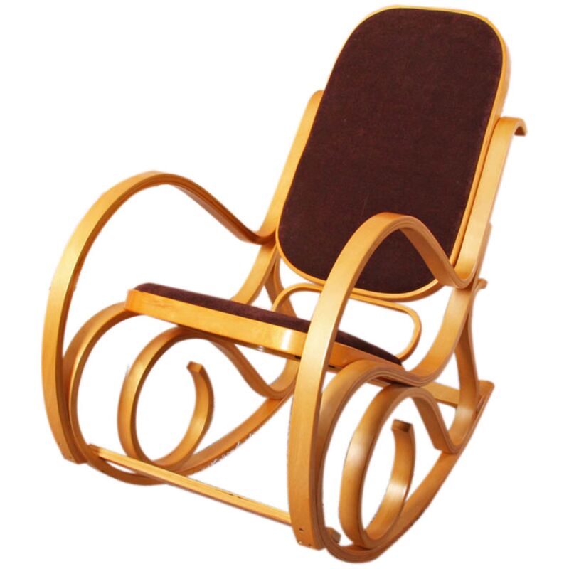 Schaukelstuhl Gallarate, Schwingsessel Fernsehsessel, Massiv-Holz Eiche-Optik, Stoff/Textil dunkelbraun