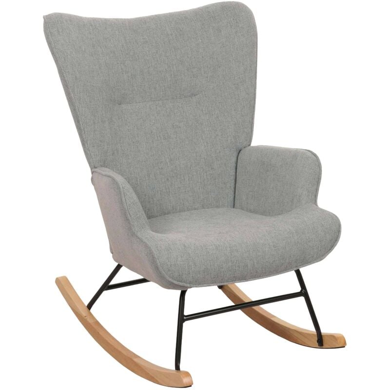 Schaukelstuhl HHG 728, Schwingstuhl Relaxsessel Fernsehsessel, Massiv-Holz Metall Stoff/Textil 320g/m² grau-grün