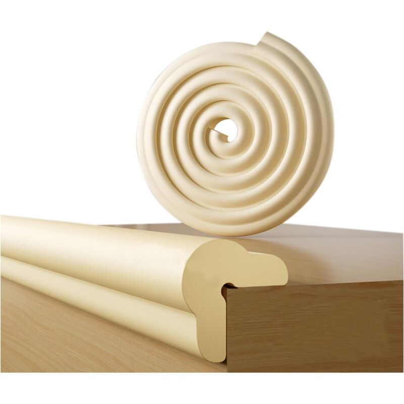 Schaumstoff-Kanten- und Eckenschutz, 2 Stück x 2 m Sicherheitsstreifen für Tische, Möbel und Babybetten – Stoßfester Klebstoff (Beige)