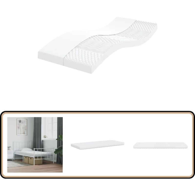Schaumstoffmatratze Weiß 90x200 cm 7-Zonen Härtegrad 20 ild - Schaumstoffmatratze - Matratze 90x200 - Einzelbett - 7 Zonen Matratze - Weiche Matratze