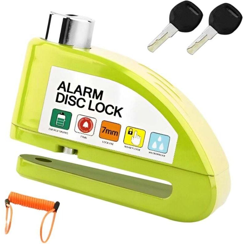 Scheibenbremsenschloss mit Diebstahlalarm, für Fahrräder, Elektroroller, Motorräder usw., gelb (Sicherungsseil im Lieferumfang enthalten)