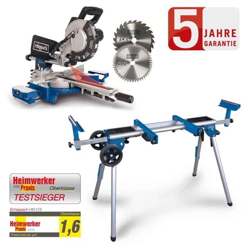 Scheppach - Kapp und Gehrungssäge HM216 Zugsäge Kappsäge 2.Sägeblatt Set mit UG200