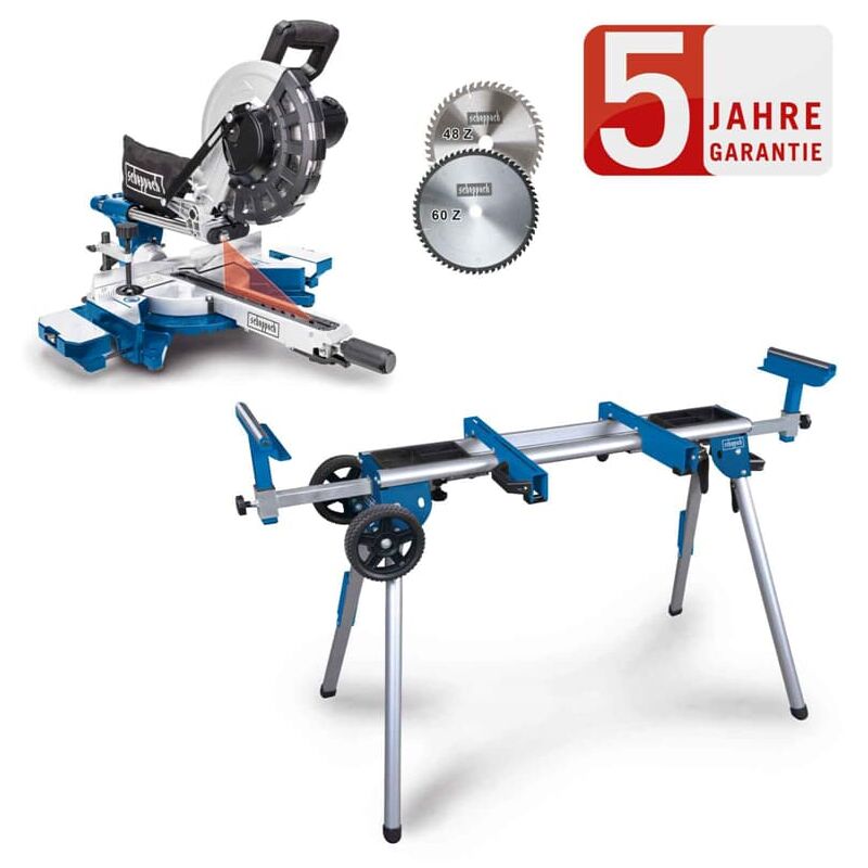 Kapp und Gehrungssäge HM254 Zugsäge Kappsäge 2.Sägeblatt Set mit UG200 - Scheppach