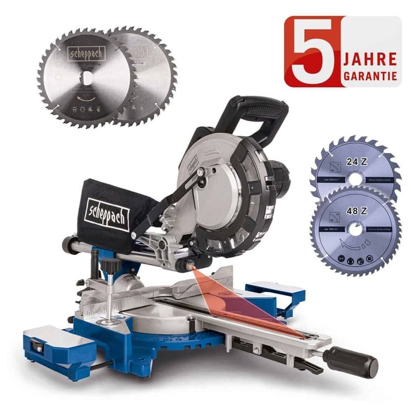 Scheppach - Kapp-Zugsäge Gehrungssäge HM216 2000W 75mm zusätzliche 4 Sägeblätter