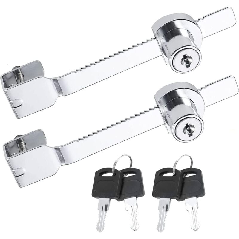 Schiebesägenschloss mit Schlüssel, Glasvitrinenschloss für Vivarium, Terrarium, Vitrine, Ratschenschloss für Glastür, gleichschließend, 2 Stück