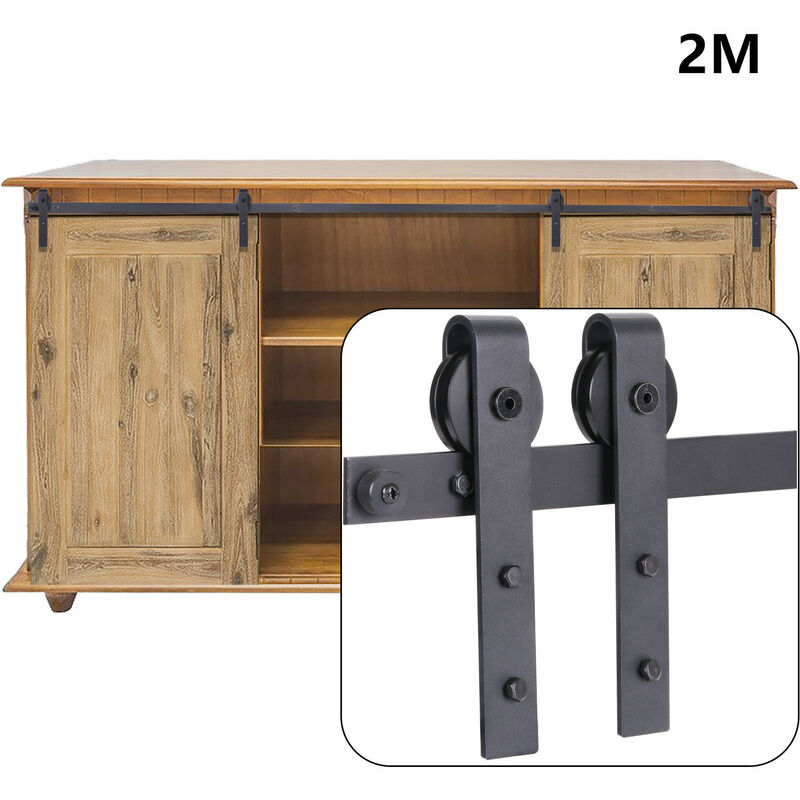 Axhup - Schiebetürbeschlag 200cm, j Formwalze Mini Schwerlast Schiebetürsystem Set für Doppeltür Schrank tv Ständer Schrank (Schwarz)