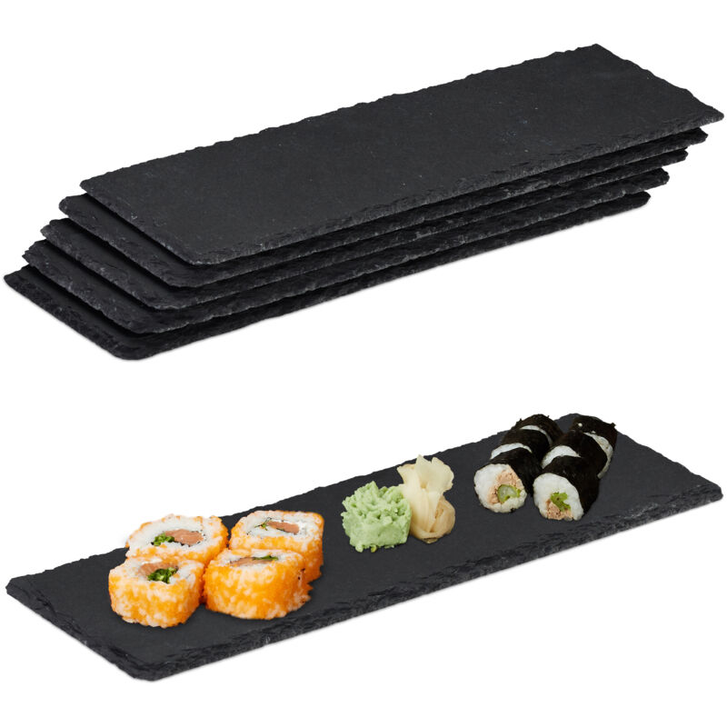 24 x Schieferplatte, längliche Servierplatten aus Schiefer, Servieren & Beschriften, 30x10 cm, Sushi Platte, anthrazit