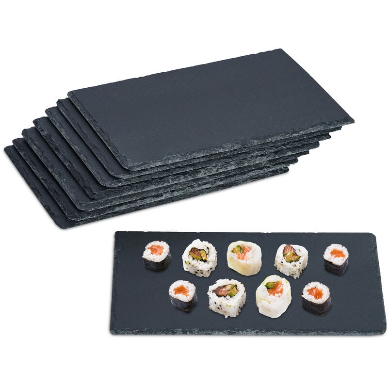 Schieferplatte, 8er Set, rechteckige Servierplatte, 26 x 16 cm, für Käse, Sushi, Desserts, Buffet, anthrazit - Relaxdays
