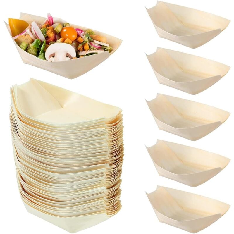 Bluedeer - Schiffchen Snackschalen, Einweg Bambus Schalen für Fingerfood, Snacks & Grillpartys, Fingerfood Schale 17 cm Schiffchen aus Holz für