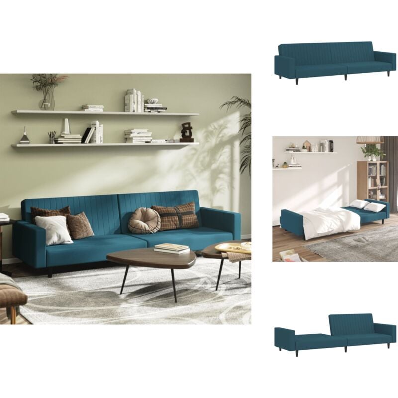 Schlafsofa 2-Sitzer Blau Samt - Samtsofa - Schlafsofa - Gästebett - Wohnzimmersofa - Couch