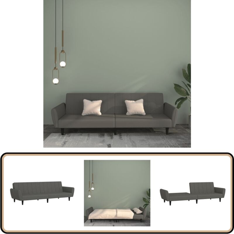 Schlafsofa 2-Sitzer Dunkelgrau Samt - Samtsofa - Schlafsofa - Gästebett - Wohnzimmersofa - Couchtisch