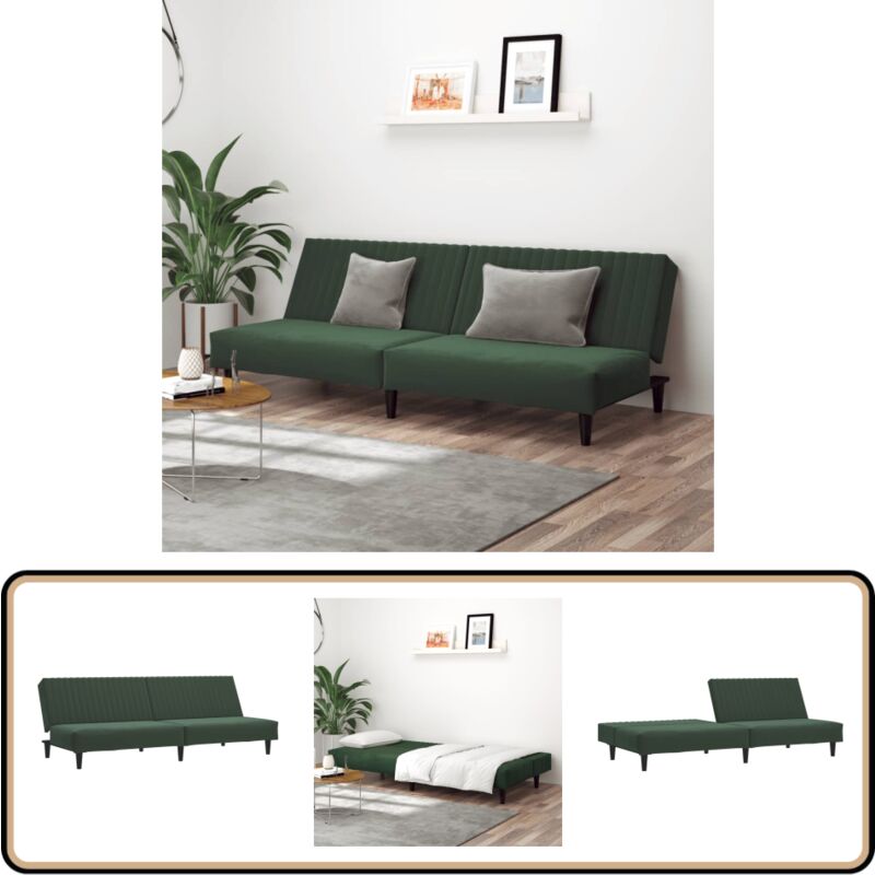 Schlafsofa 2-Sitzer Dunkelgrün Samt - Samtsofa - Schlafsofa - Gästebett - Wohnzimmersofa - Couch