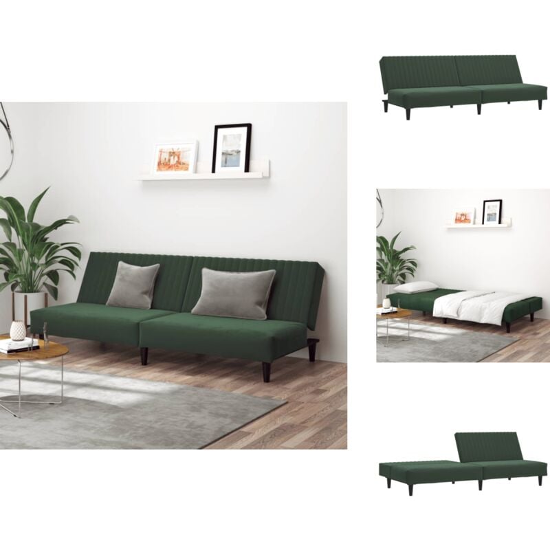 Schlafsofa 2-Sitzer Dunkelgrün Samt - Samtsofa - Schlafsofa - Gästebett - Wohnzimmersofa - Couch