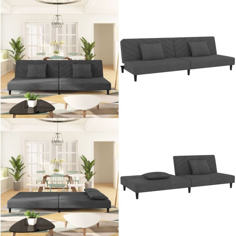 Schlafsofa 2-Sitzer mit 2 Kissen Dunkelgrau Samt - Samtsofa - Schlafsofa - Gästebett - Wohnzimmersofa - Couch - Home & Living