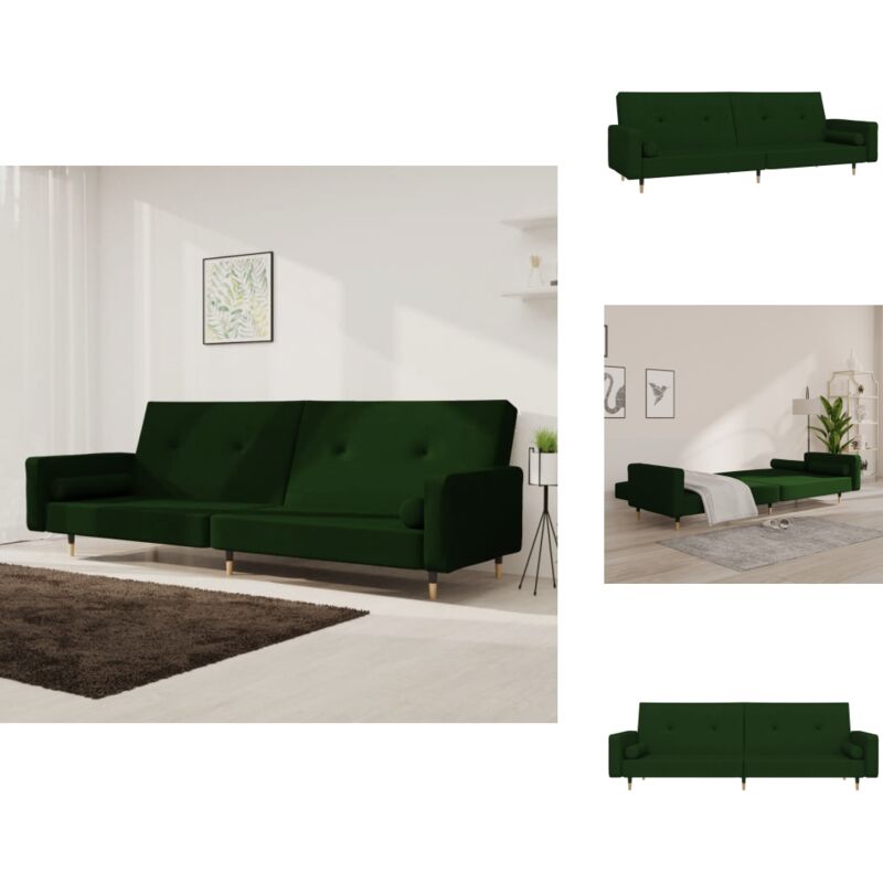 Schlafsofa 2-Sitzer mit 2 Kissen Dunkelgrün Samt - Samtsofa - Schlafsofa - Gästebett - Wohnzimmersofa - Couch
