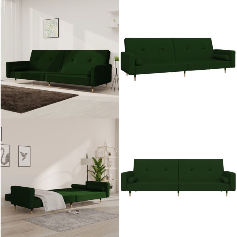 Schlafsofa 2-Sitzer mit 2 Kissen Dunkelgrün Samt - Samtsofa - Schlafsofa - Gästebett - Wohnzimmersofa - Couch - Home & Living