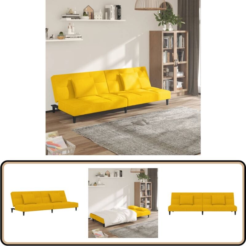 Schlafsofa 2-Sitzer mit 2 Kissen Gelb Samt - Samtsofa - Schlafsofa - Gästebett - Wohnzimmersofa - Couch