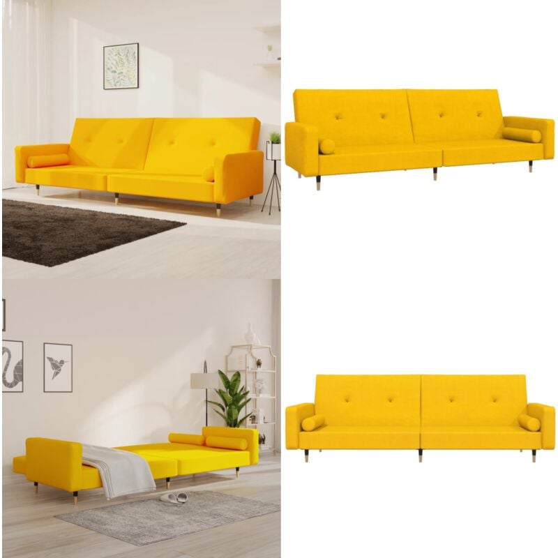 Schlafsofa 2-Sitzer mit 2 Kissen Gelb Samt - Samtsofa - Schlafsofa - Gästebett - Wohnzimmersofa - Couch - Home & Living