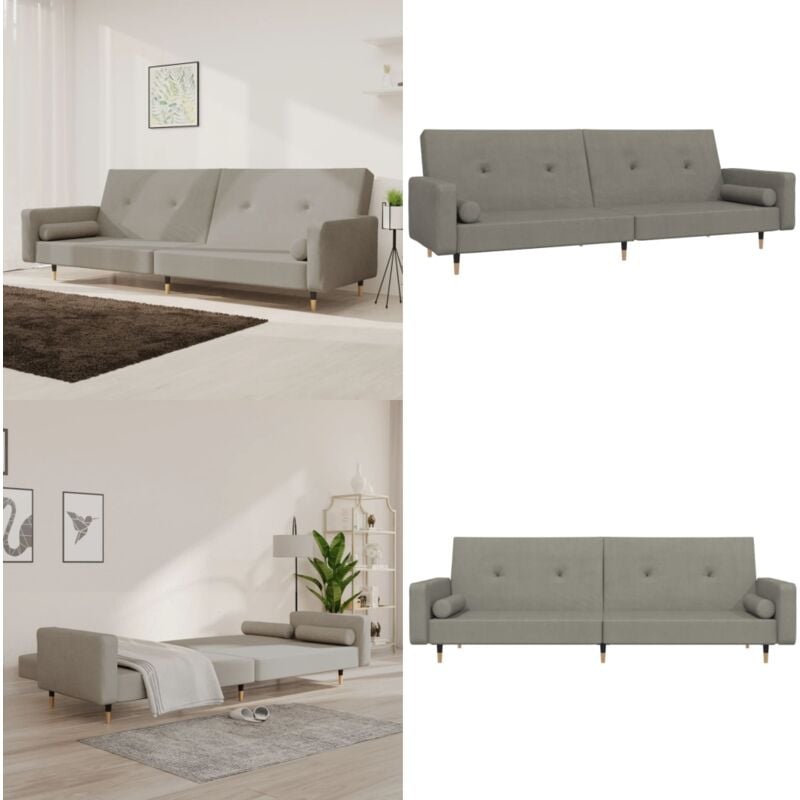 Schlafsofa 2-Sitzer mit 2 Kissen Hellgrau Samt - Samtsofa - Schlafsofa - Gästebett - Wohnzimmersofa - Couch - Home & Living