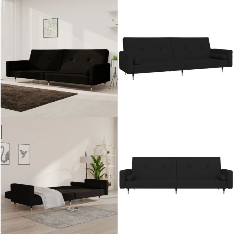 Schlafsofa 2-Sitzer mit 2 Kissen Schwarz Samt - Samtsofa - Schlafsofa - Gästebett - Wohnzimmersofa - Couch - Home & Living