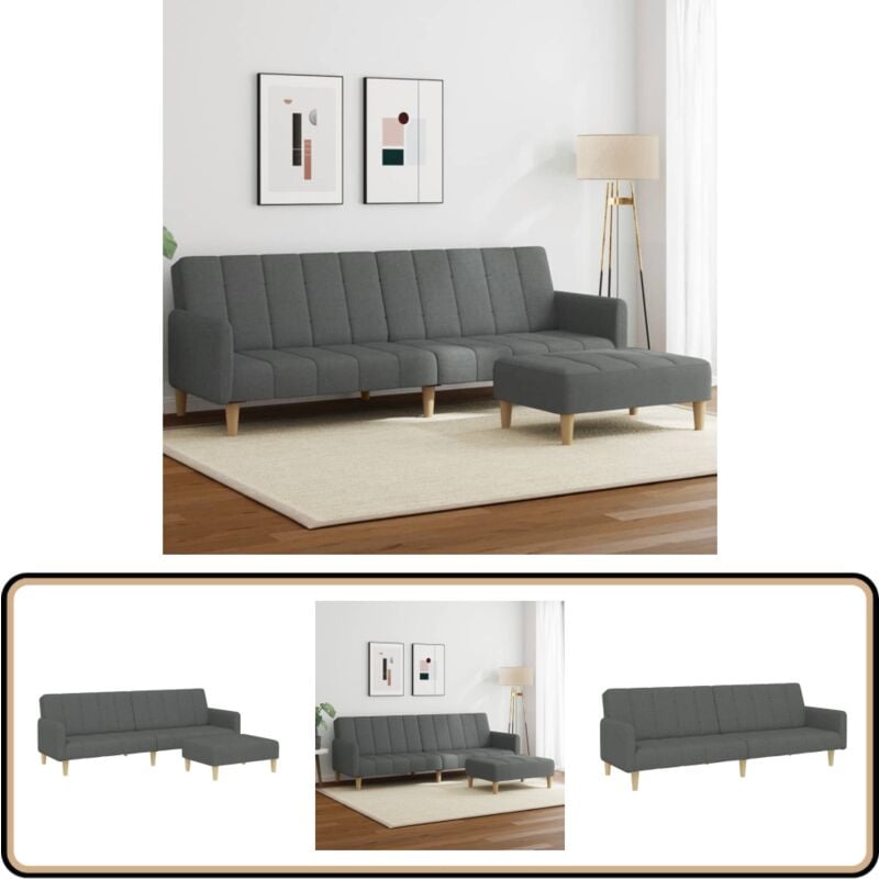 Schlafsofa 2-Sitzer mit Fußhocker Dunkelgrau Stoff - Schlafsofa - Couchsofa - Gästebett - Wohnzimmersofa - Zwei-Personen-Sofa