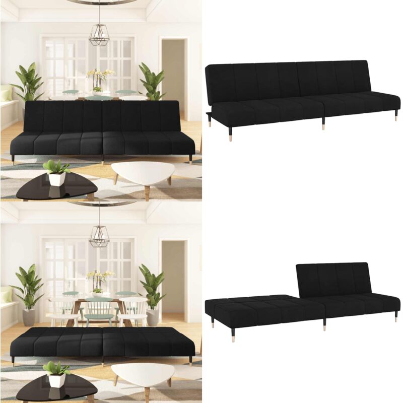 Schlafsofa 2-Sitzer Schwarz Samt - Samtsofa - Schlafsofa - Gästebett - Wohnraumgestaltung - Gemütliches Sofa - Home & Living