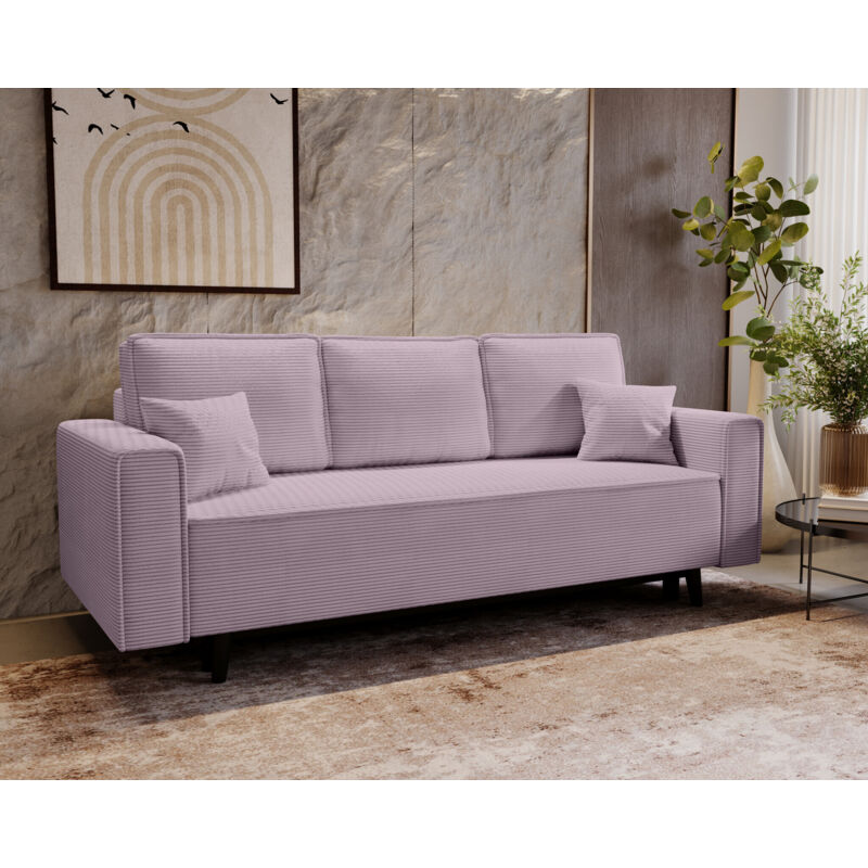 Schlafsofa 225 cm Nela - Klappsofa, Schlafcouch - Sofa mit Bettkasten, Skandinavischer Stil - Samtstoff (Rosa - Lincoln 61)