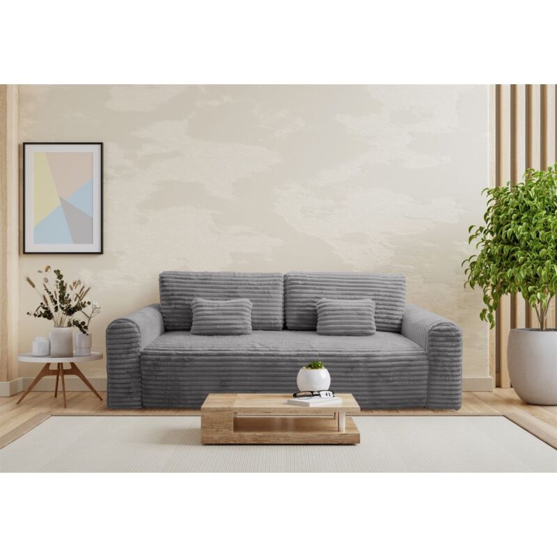 Fun Moebel - Schlafsofa Designersofa Sofa 3-Sitzer gwen in Stoff Vito Grau