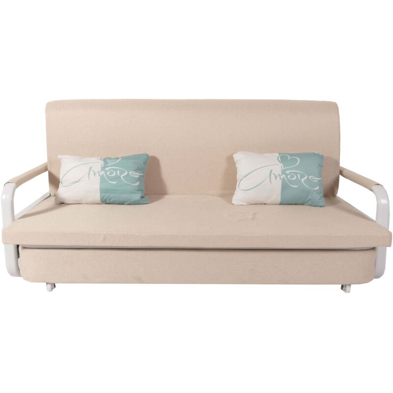 Schlafsofa HHG 530, Schlafcouch Couch Sofa, Schlaffunktion Bettkasten Liegefläche, 190x185cm Stoff/Textil beige