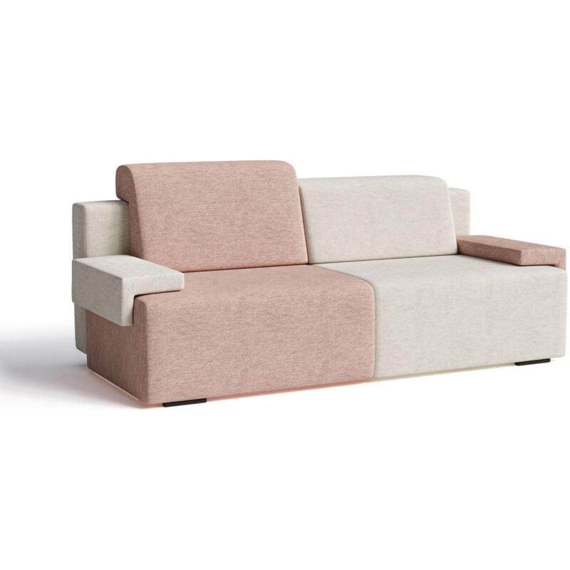 Schlafsofa Hook, Schlafcouch Sofa Couch für Wohnzimmer Schlafsofa Federkern Sofagarnitur Polstersofa mit Bettfunktion - Creme + Schmutziges Rosa