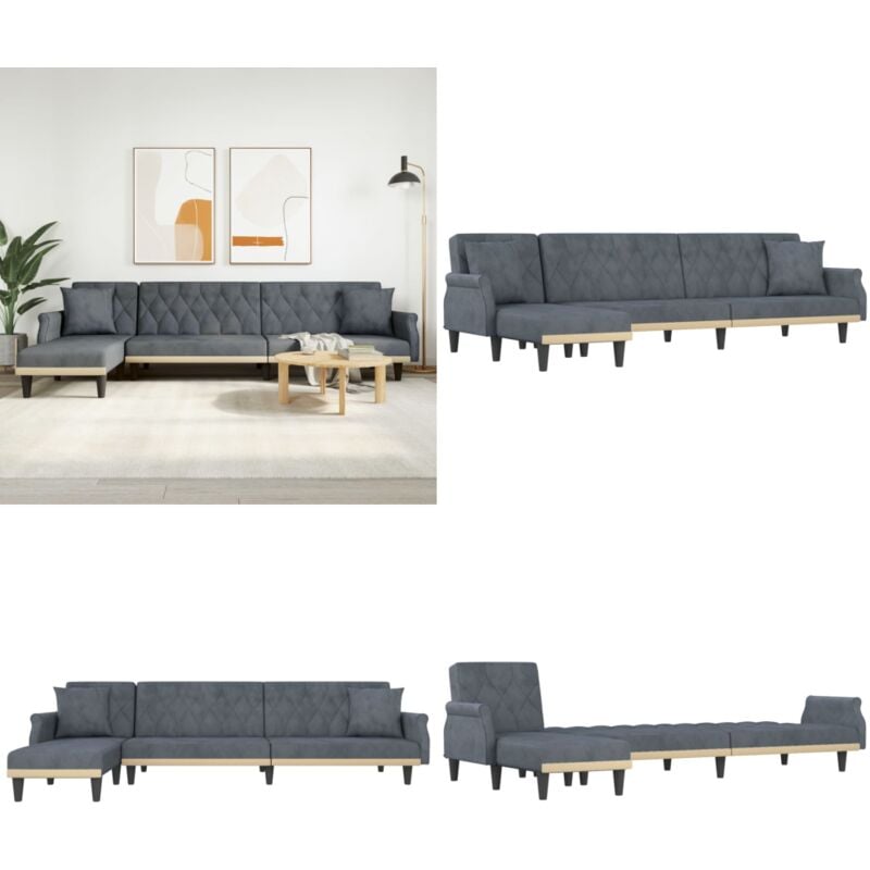 Schlafsofa in L-Form Dunkelgrau 271x140x70 cm Samt - Samtsofa - Schlafsofa - Wohnlandschaft - Sofa Bett - Gästebett - Home & Living