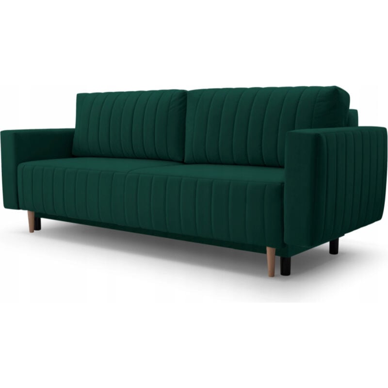 Schlafsofa mit Bettkasten Roli - Skandinavischer Stil - Klappsofa, Schlafcouch - Sofa mit Samtstoff (Grün - Trinity 28)