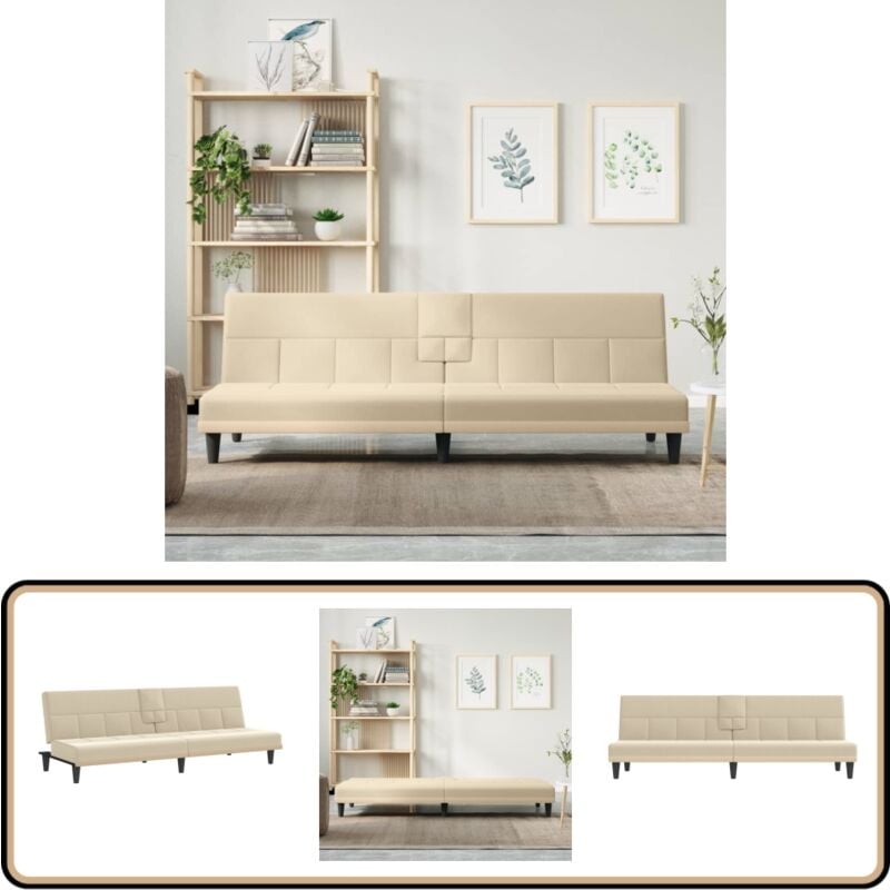 Schlafsofa mit Getränkehaltern Creme Stoff - Sofa - Schlafsofa - Gästebett - Wohnzimmersofa - Couch