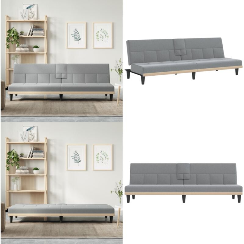Schlafsofa mit Getränkehaltern Hellgrau Stoff - Schlafsofa - Sofa - Gästebett - Wohnraum - Polstersitzmöbel - Home & Living