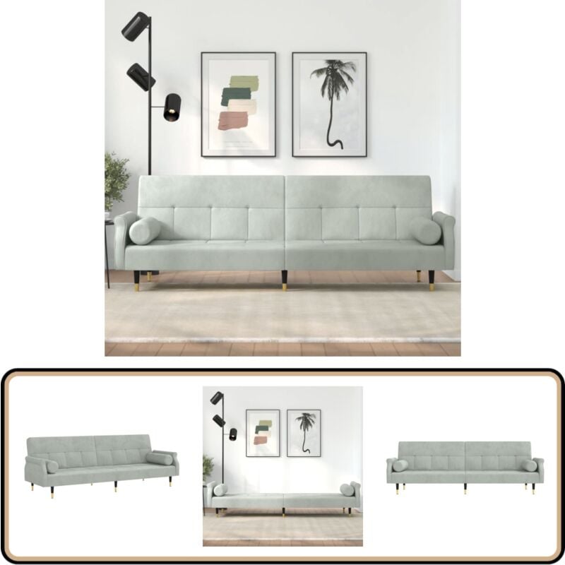 Vidaxl - Schlafsofa mit Kissen Hellgrau Samt - Schlafsofa - Sofa - Gästebett - Wohnraum - Gemütlich