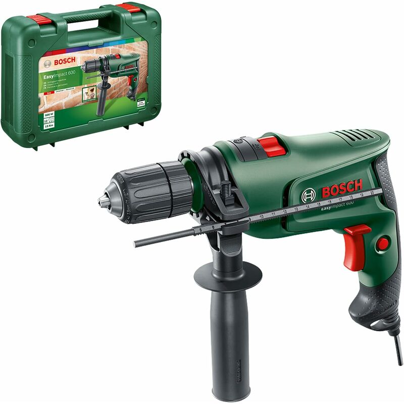 Bosch Schlagbohrmaschine EasyImpact 600 (600 Watt, Zusatzhandgriff, Tiefenanschlag, BohrØ in Holz 25 mm)