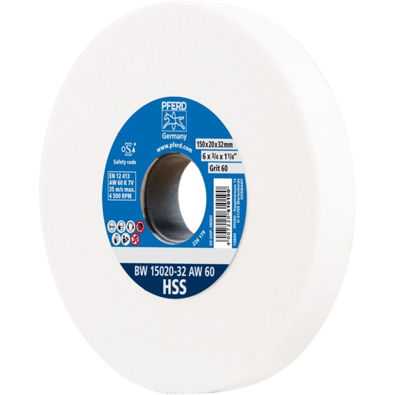 Pferd - Schleifbockscheibe ø 150x20mm Bohrung-Ø 32 mm A60 zum Schärfen von HSS-Bohrern