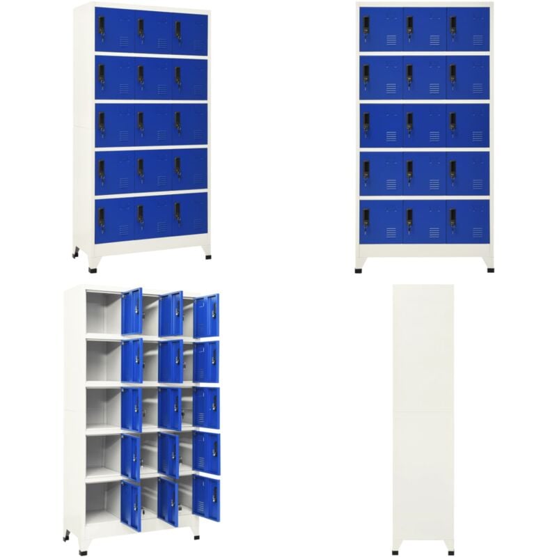 Schließfachschrank Grau und Blau 90x40x180 cm Stahl - Schliessfachschrank - Metallschrank - Garderobeschrank - Bürobedarf - Lagerraum - Home & Living